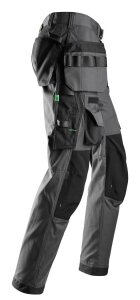 6923 Snickers FlexiWork, pantalon de travail pour poseurs de sol + poches holster - 5804 gris acier-noir - 154 (taille longue : +6 cm de longueur de jambe)